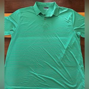 Men’s XXL PGA Tour Green and White Striped Moisture Wicking Golf Polo